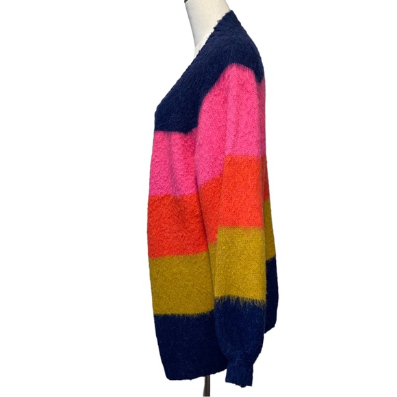 Scotch & Soda Balloon Sleeve Rainbow Stripe Cardigan Cotton Blend Sweater L - Picture 8 of 14